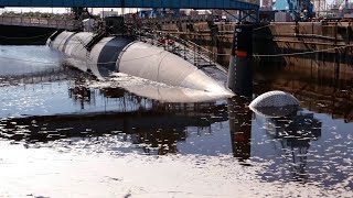 Norfolk Naval Shipyard Undocks USS Pasadena SSN 752 [upl. by Nohtanoj]