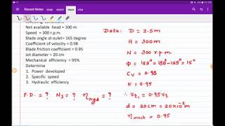 Pelton wheel turbine numericals or problems Impulse turbine  Part 1 [upl. by Ashford]