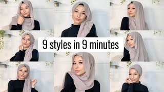 9 STYLES IN 9 MINUTES   Hijab tutorial for beginners [upl. by Livia]