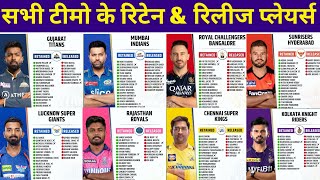 IPL 2024  ALL IPL TEAMS RETAINED amp RELEASED PLAYERS LIST  IPL  RETENTION [upl. by Rusert]