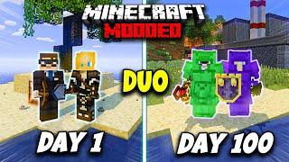 We Survived 100 Days on a MODDED Island  Duo Minecraft 100 Days [upl. by Akkinahs]