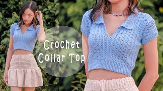 Crochet Ribbed Collar Top Tutorial  Crochet Collar Top  Chenda DIY [upl. by Primaveras]