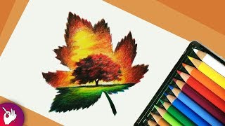 Scenery drawing with pencil colour  landscape scenery [upl. by Sul442]