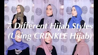 Simple Hijab Style  7 styles using crinkle hijab [upl. by Aliuqehs]